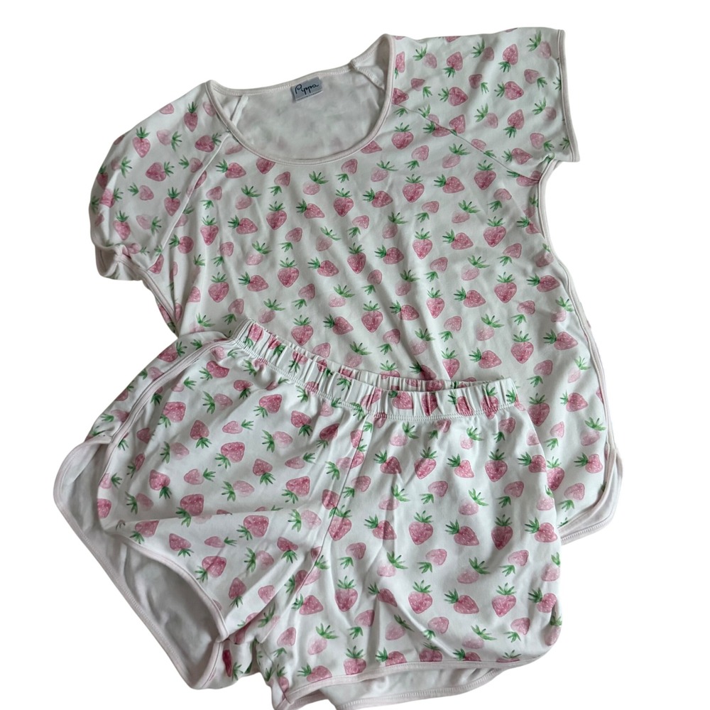 Pippa Strawberry Print 100% Pima Cotton Pajama Shorts Set Made in Peru Small